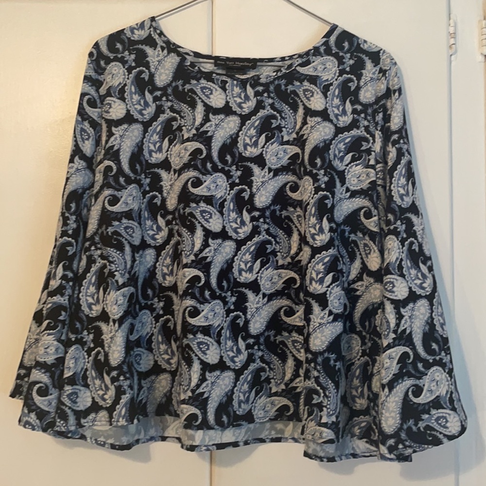 Blue paisley print bell sleeve top